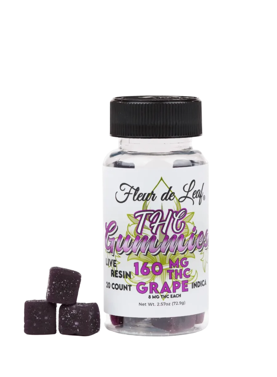 THC Live Resin Indica Grape Gummies 8mg (160mg Total) 1 THC Live Resin Indica Grape Gummies 8mg (160mg Total)