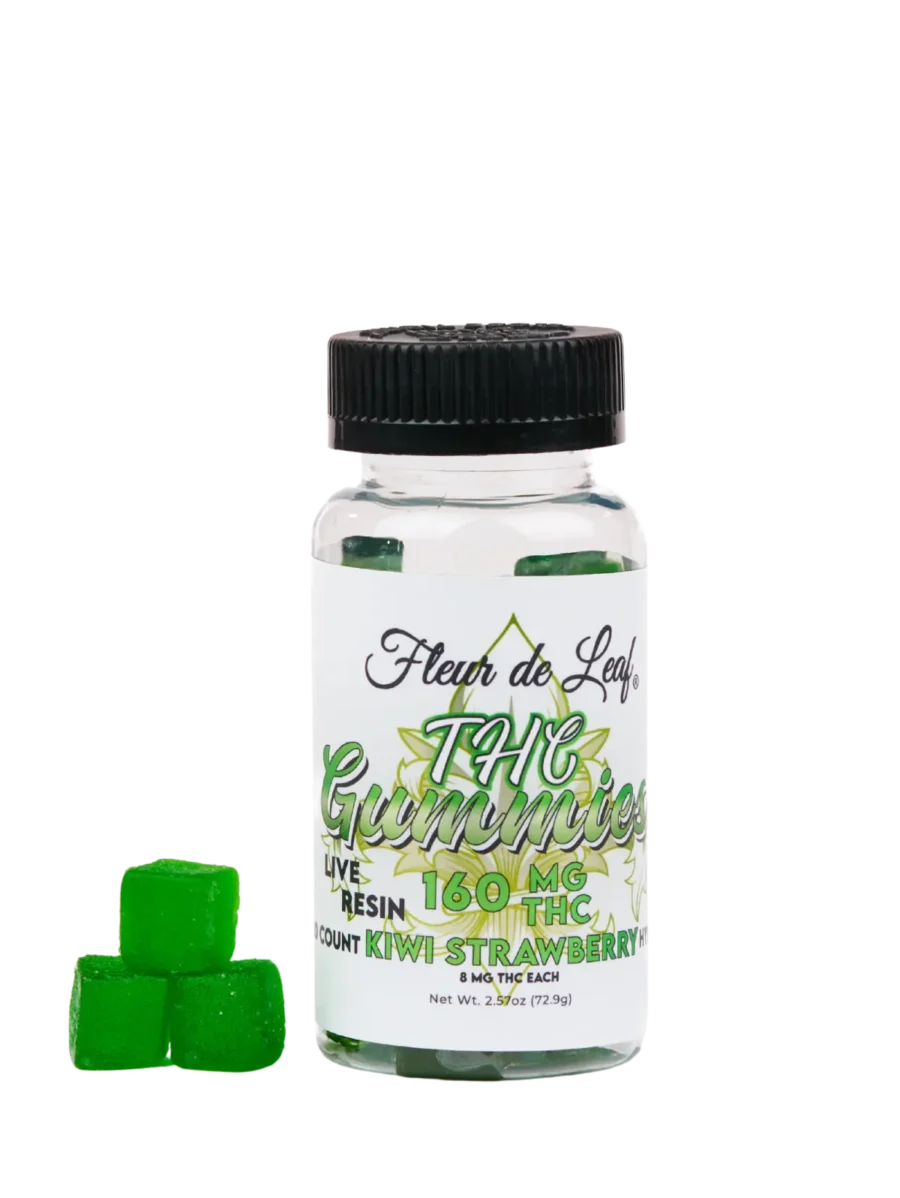 THC Live Resin Hybrid Kiwi Strawberry Gummies 8mg (160mg Total) 1 THC Live Resin Hybrid Kiwi Strawberry Gummies 8mg (160mg Total)