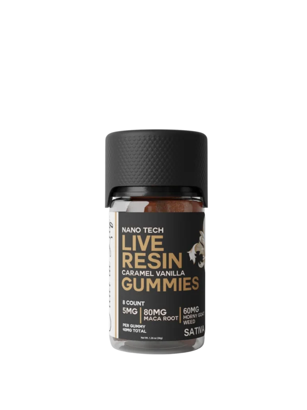 THC|Maca Root|Horny Goat Weed Nano Tech Sativa Caramel Vanilla Gummies 5mg THC|80mg Maca Root|60mg Horny Goat Weed (40mg THC Total)